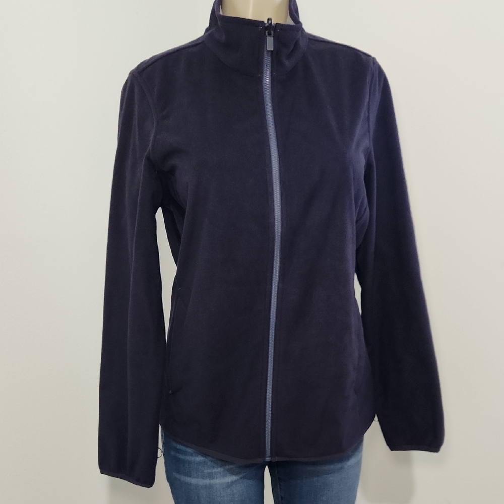 Lands' End Women's Dark Blue Fleece Jacket Long Sleeves Saze M